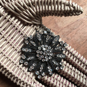 1960s Mod Black Snowflake Rhinestone Brooch Pendant